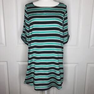 Everly blue white and green striped shift dress